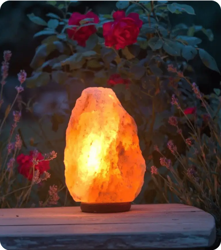 Himalayan salt lamp on a small table