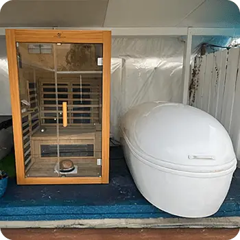 Float tank installed next to a sauna