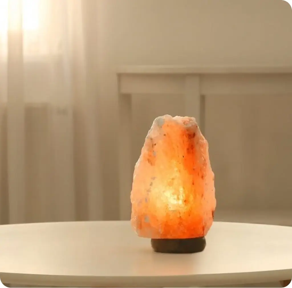Himalayan salt lamp on a table