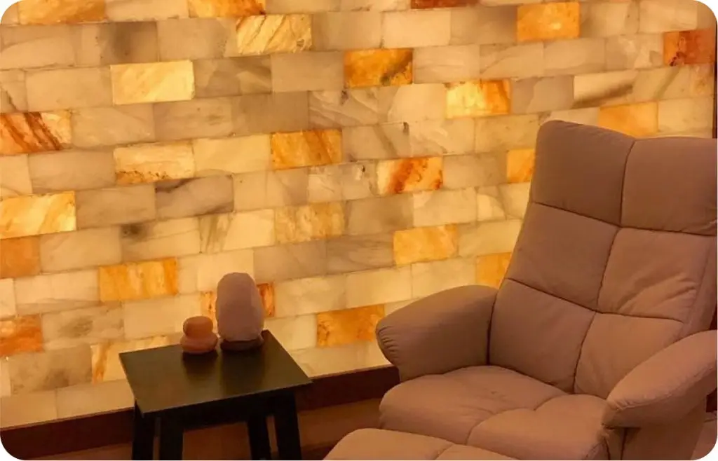 Custom himalayan salt wall installation with salt bricks