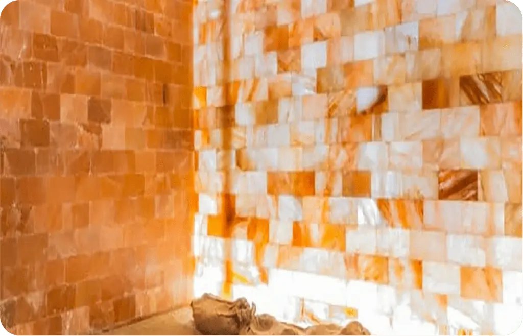 Himalayan salt wall with salt bricks