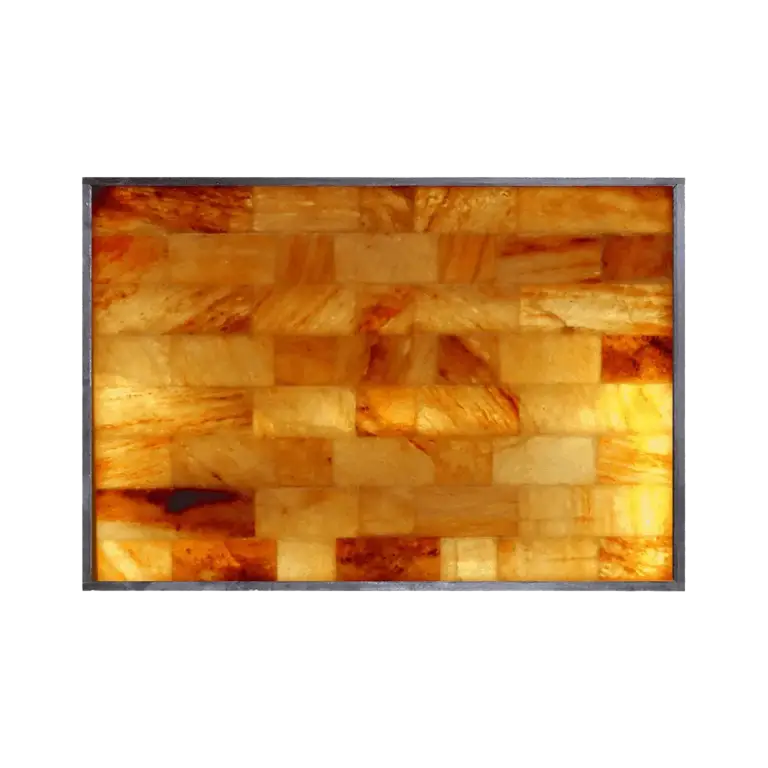 Original 3 foot by 4 foot horizontal Himalayan salt wall panel with LED backlighting by SpiritualQuest, fan-favorite salt wall for spas, wellness centers, and homes