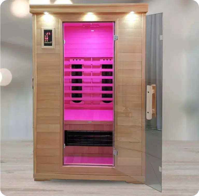 Salt cave sauna with red light therapy panel