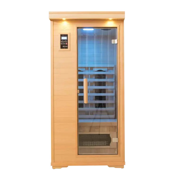 One person full spectrum infrared salt sauna with FREE 5G Harmonizer, low EMF design, and Himalayan salt wall panel for detox and ion therapy