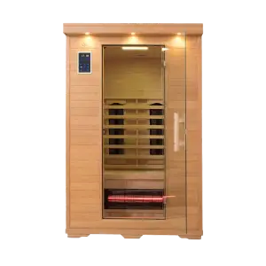 Executive two person full spectrum infrared sauna with low EMF heaters for home or commercial wellness.