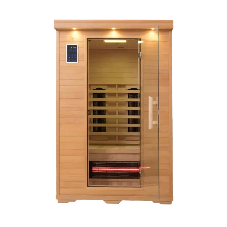 Executive two person full spectrum infrared sauna with low EMF heaters for home or commercial wellness.