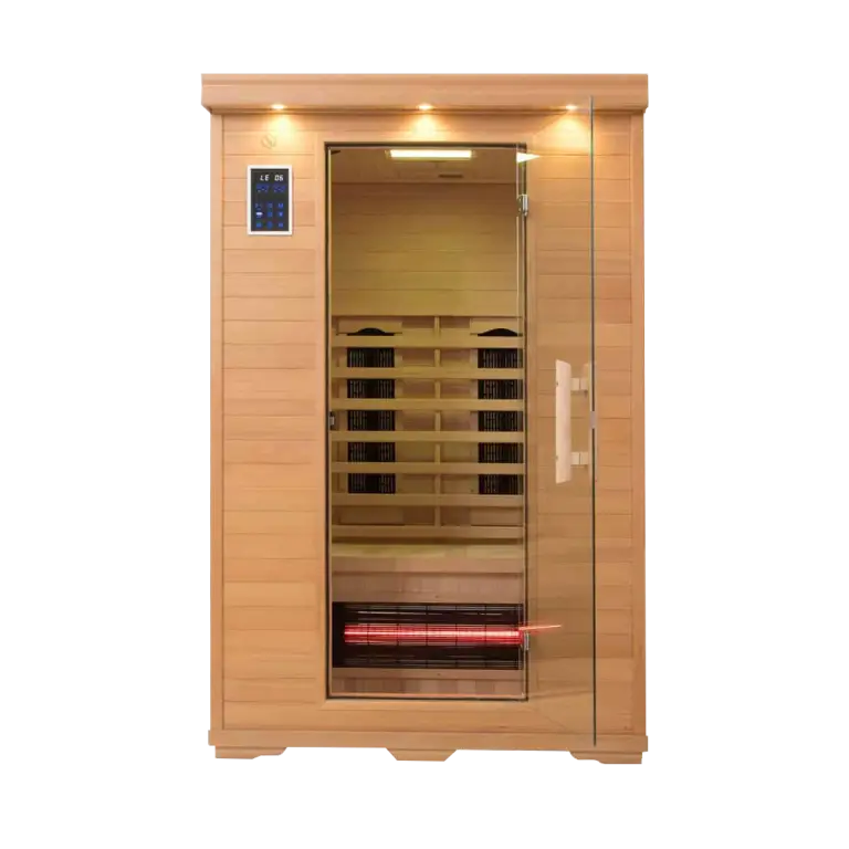 Full spectrum 2 person infrared sauna salt cave with Himalayan salt panel for dual-user ion therapy and deep detoxification