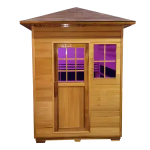 Outdoor 3 person full spectrum infrared sauna Donovan Series, weatherproof XL design with LED chromatherapy lighting for immersive relaxation