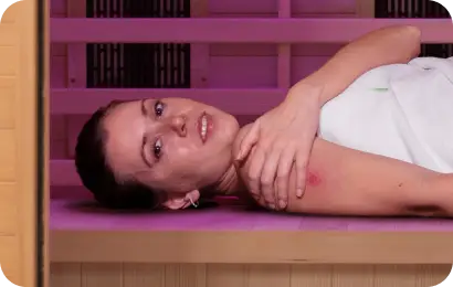 Lady with Lyme disease in a sauna