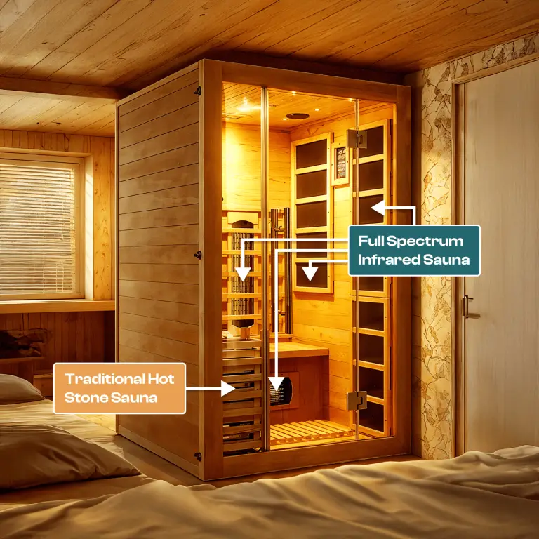 Maverick all in one sauna with descriptive arrows