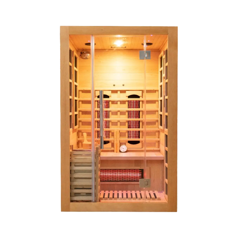 Maverick infrared combo sauna featuring full spectrum infrared heaters and hot stone traditional