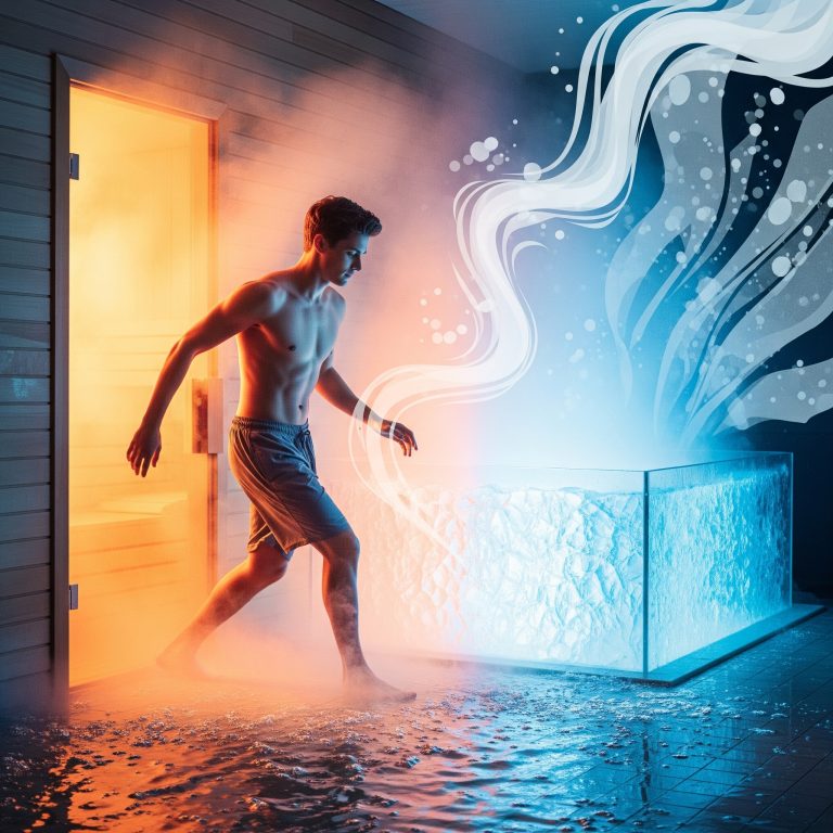 Contrast therapy: Alternating sauna and ice bath routine.