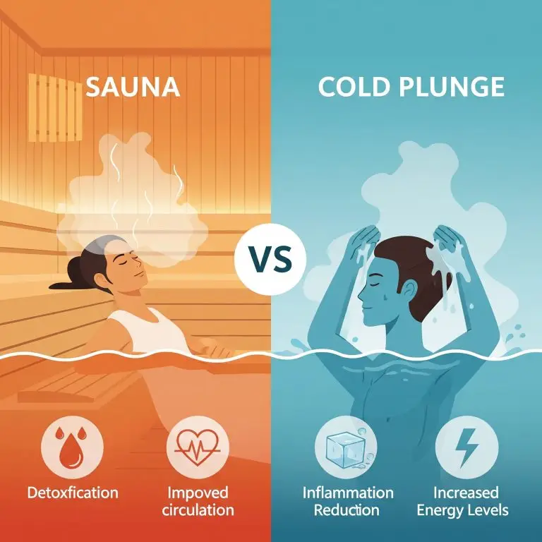 Sauna vs cold plunge: Side-by-side comparison graphic.